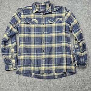 Patagonia Shirt Mens Medium Blue Yellow Plaid Organic Cotton Fjord Flannel